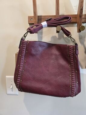 Women's Structured Vegan Leather-Style Hobo Bag in Plum